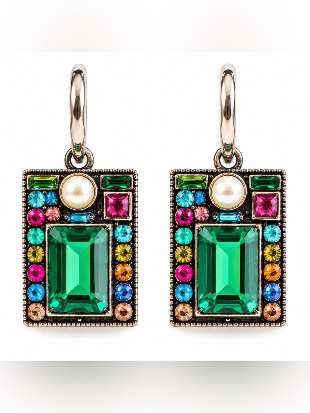 Emerald Green Multicolor Rhinestone Statement Drop Earrings